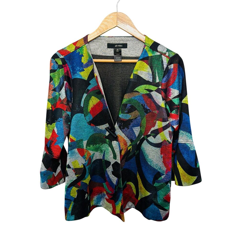 Ali Miles Blazer Petite Medium PM Multicolored Wearable Art Bell Sleeves